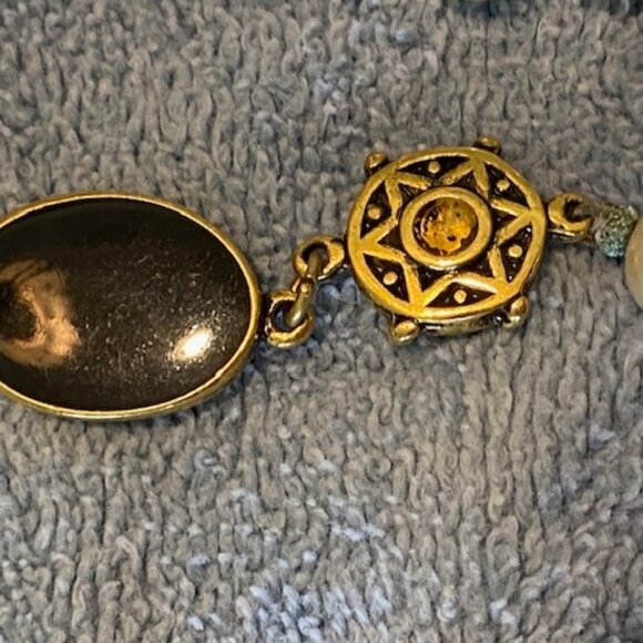 VINTAGE long faux PEARLS w ONYX & GOLD (w pearl or cz) stations * no clasp * EUC - Picture 5 of 5